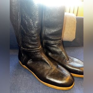 Vintage Black Leather Prada Fur Lined Boots